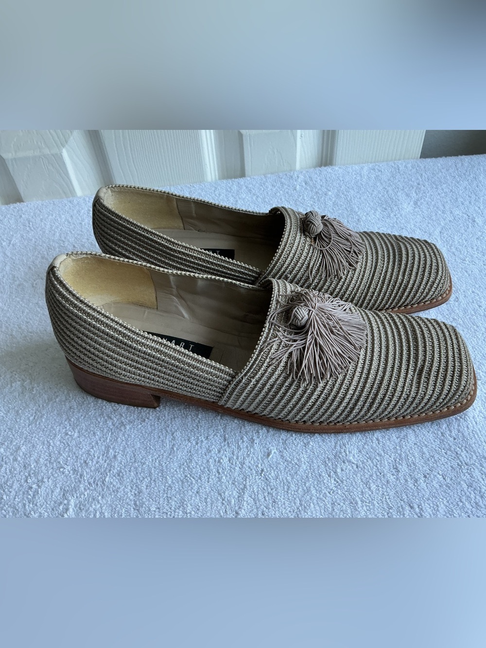 Stuart Weitzman Taupe Raffia Tassel Slip-Ons - Picture 4 of 15